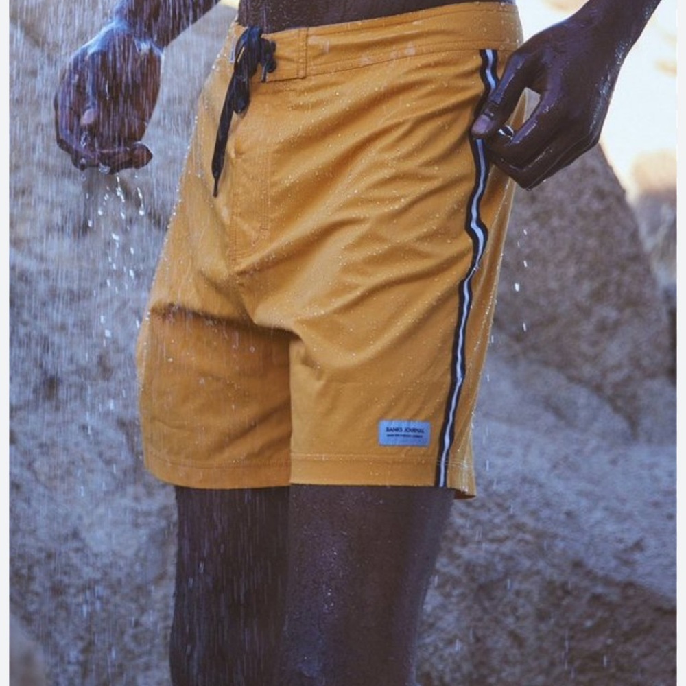 Banks Journal Haven Board Short - Yellow and Black Swim Board Shorts with stripe